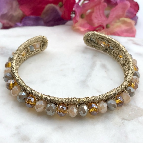 Fashion Jewelry Jewelry - Gold Thread Wrapped Beaded Cuff Bracelet